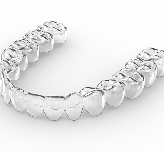 A digital image of a clear Invisalign aligner