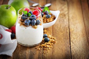 yogurt, berries, apples