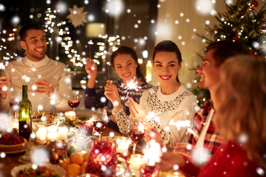 friends eating and celebrating holidays together 